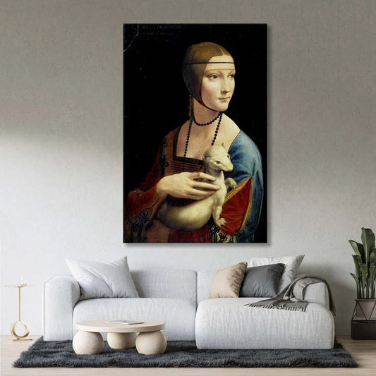 Leonardo da Vinci, Lady with an Ermine, World Famous Painting, The World Classic Art, Office Decor, Da Vinci Wall Art, Wall Art Canvas,