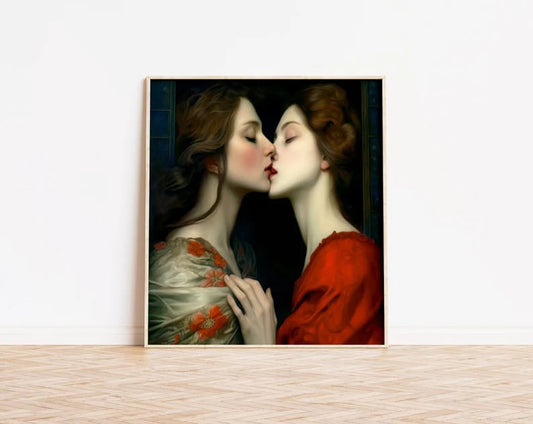 Lesbian Lovers Painting, Romantic Women, Aesthetic Print, Vintage Lesbian, Lesbian Poster, Lesbian Art, Gallery Wall, HIGH QUALITY PRINT