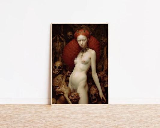 Lilith poster, hell goddess wall art, redhead girl painting, halloween skulls, Erotic Art, Sabbath Poster, Wiccan Art |HIGH QUALITY POSTER|