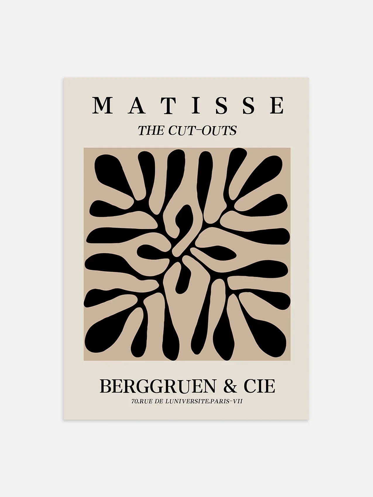 Matisse poster, echibition poster, matisse cut-outs, matisse shapes, beige and black, nordic decor, paris exhibition poster, matisse print, matisse wall art, matisse beige poster. Beige home decor, black and white poster. Famous artist gallery poster - 01Posterstreet.com