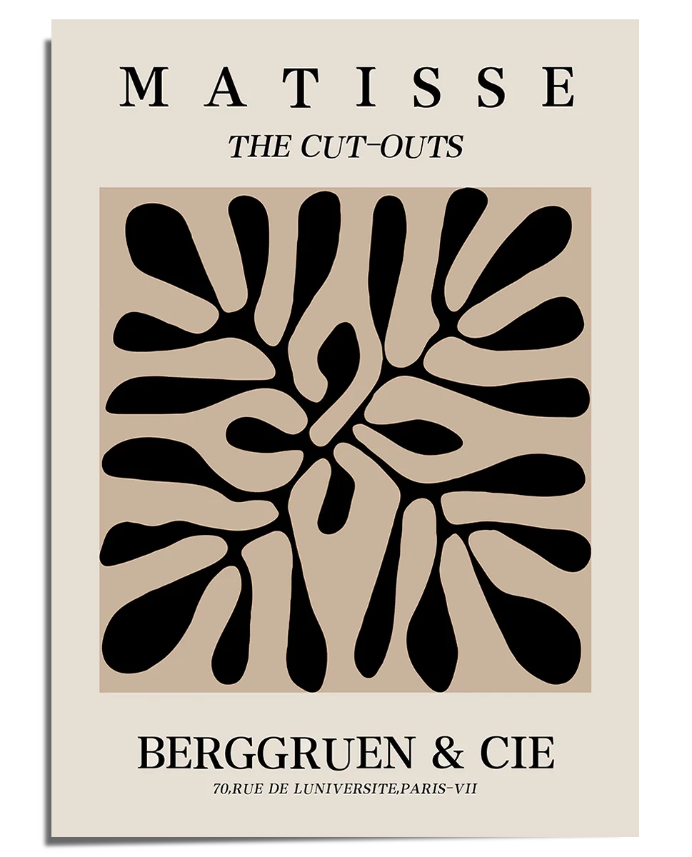 Matisse poster, echibition poster, matisse cut-outs, matisse shapes, beige and black, nordic decor, paris exhibition poster, matisse print, matisse wall art, matisse beige poster. Beige home decor, black and white poster. Famous artist gallery poster