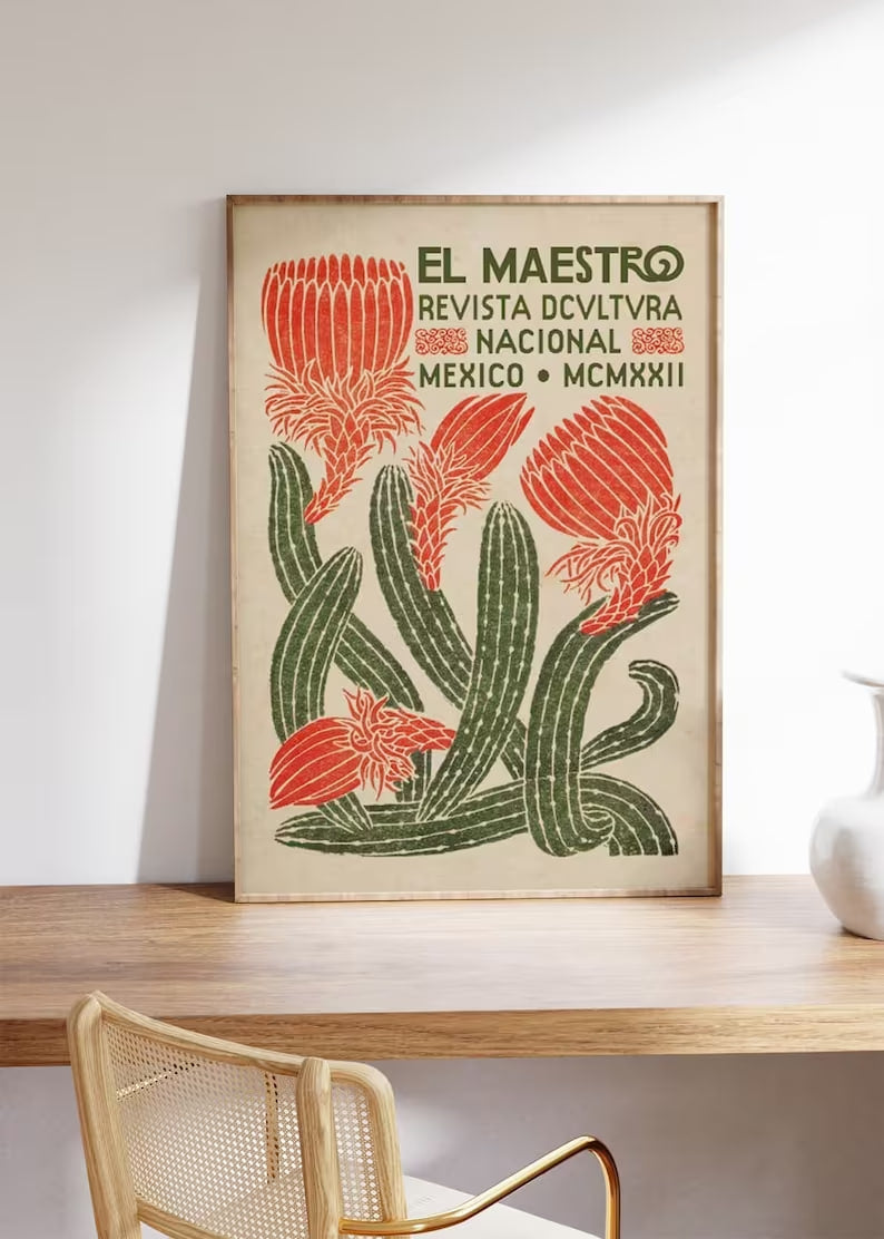 Mexican Exhibition Poster, Mexican Poster, Floral Vintage Poster, Home Decor, Cactus Poster, Mexican Wall Art |HIGH QUALITY POSTER|