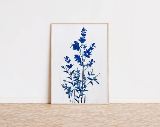 Minimalist Poster, Blue Flowers, Floral Art, Elegance Wall Art, Botanical Minimalism, Modern Florals, Blue Floral Decor, Contemporary Art