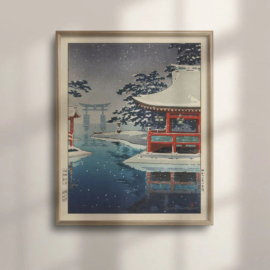 Miyajima in Falling Snow 1936, Tsuchiya Koitsu Ukiyoe Poster, Edo Period Japanese Wall Art, Unique Japan Print Gift, Koitsu, C16-1028