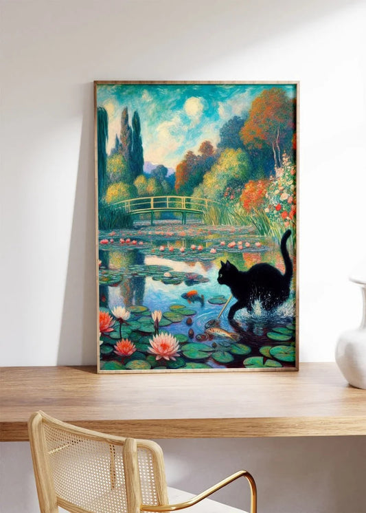 Monet's Art with a Playful Twist - Cat in Famous Painting, Humorous Wall Decor, Art Print for Cat Lovers, Classic Artwork, Home Deco  Wall art, Vintage Poste, poster, housewarming gift, Gifts for sister, Gifts for mom, Gifts for girls, Gifts for friends