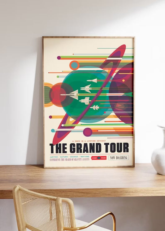 NASA Vintage Poster, "The Grand Tour" Print, Retro Space Art, NASA Exhibition Poster, Astronomy Print, NASA Collectible Print, Large size