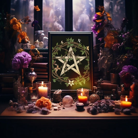Pentagram Posters, Green and Light Purple, Nature Inspired Wall Art, Spiritual Decor, Mystic Prints |HIGH QUALITY POSTER| Vintage style Art