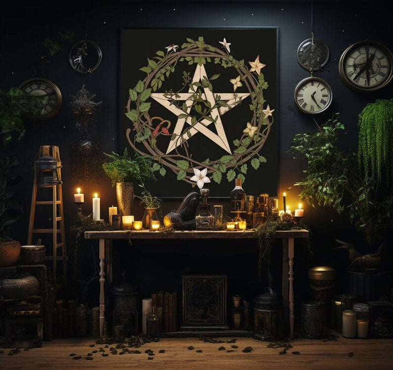 Wall art, Vintage Poste, poster, housewarming gift, Gifts for sister, Gifts for mom, Gifts for girls, Gifts for friends,art, Halloween Poster, Witches Circle, Pagan Decor, Witch Poster, Pentagram