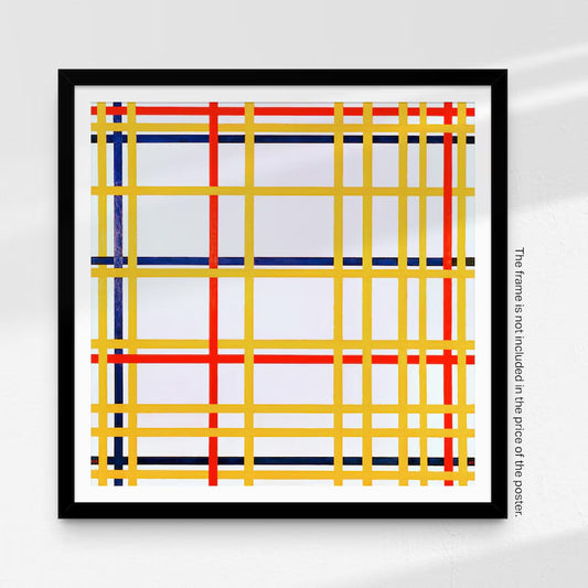 Piet Mondrian Square Print, New York City Famous Abstract Painting, Square Poster, Mid-Century Modern Art, Home and Office Wall Art