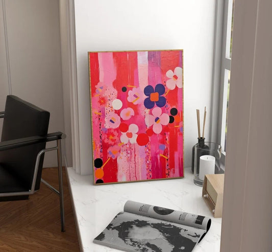 Pink Flowers Poster, Tropical Painitng, Elegance Wall Art, Housewarming gift, Modern Floral Art, Pink Floral Decor, Contemporary Art