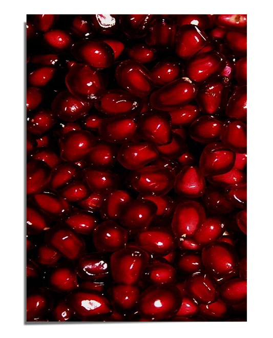 HIGH QUALITY PRINT - Pomegranate Jewels poster featuring a close-up of glistening red pomegranate seeds. Perfect for kitchen decor, modern interiors, and food lovers.