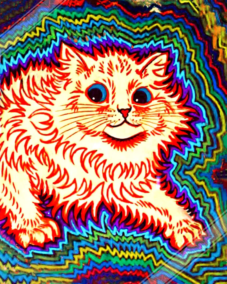 Psychedelic Cat Poster, Louis Wain Psychedelic Cat Print UK, EU USA Domestic Shipping  Wall art, Home Decor, Vintage Poste, Poster, Vintage, housewarming gift, Gifts for sister, Gifts for mom, Gifts for friends,Gifts