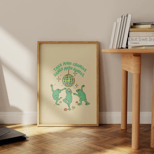 Retro Dancing Frogs Print | HIGH QUALITY PRINT | Quote Art, Green Retro Poster, Aesthetic Print, Trendy Wall Decor, Home Gallery Wall Art