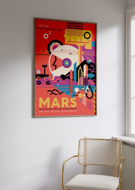Retro Futuristic Mars Poster: Vintage Space Travel, Sci-Fi Exploration Art, Red Planet Adventure, Cosmic Decor, NASA Wall Art |HIGH QUALITY|