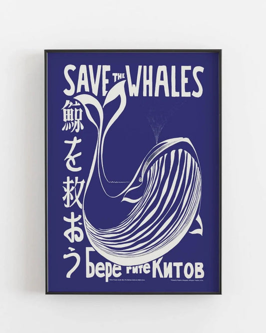 Save the Whales Blue Art Print | Ocean Conservation Wall Decor