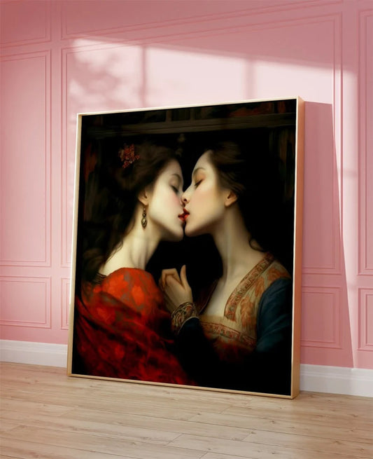 Romantic Women, Aesthetic Art, Lesbian Lovers Painting, Antique Lesbian Poster, Lesbian Print, Home Gallery Wall Art, HIGH QUALITY PRINT