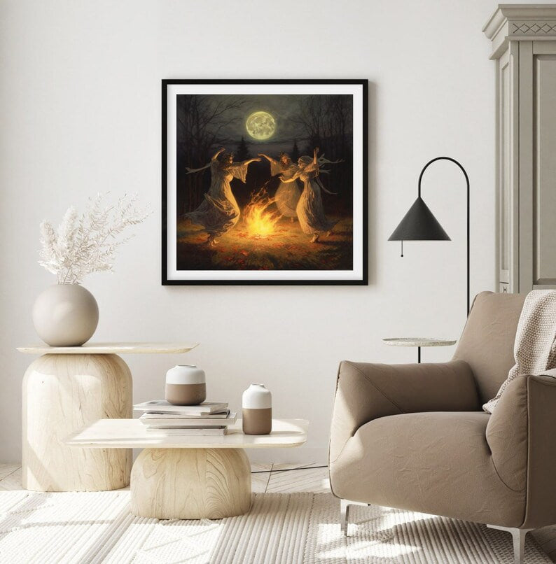 Wall art, Vintage Poste, poster, housewarming gift, Gifts for sister, Gifts for mom, Gifts for girls, Gifts for friends,art, Halloween Poster, Witches Circle, Pagan Decor, Witch Poster, Wiccan Art