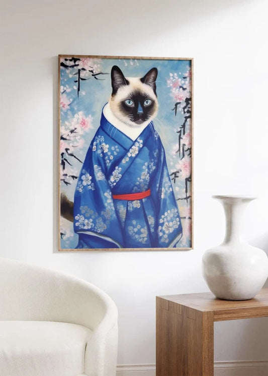 Siamese Cat dressed in Japanese kimono | HIGH QUALITY PRINT | Japanese Print | Oriental Cat Poster | Siamese Cat illustration, Cat Art print