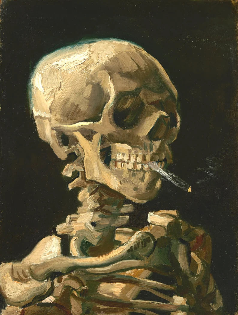 Skull Of A Smoking A Burning Cigarette Vincent Van Gogh (High Resolution) Print Poster Wall art, Home Decor, Vintage Poste, Poster, Vintage, housewarming gift, Gifts for sister, Gifts for mom, Gifts for friends,Gifts, 	Art