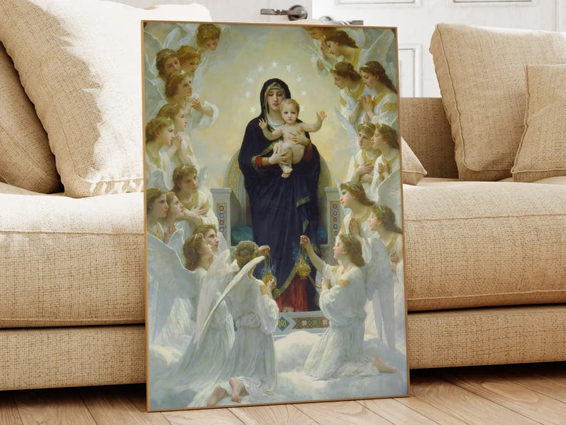The Virgin with Angels, William Bouguereau, Famous Painting, Classic Painting, Museum Quality Print, Vintage Wall Art, Vintage Print