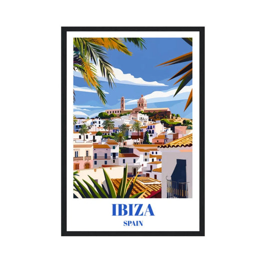Travel Poster: Dalt Vila, Ibiza - Old Town Charm, Historic Architecture, Mediterranean Wall Art Decor, Vintage Style Print