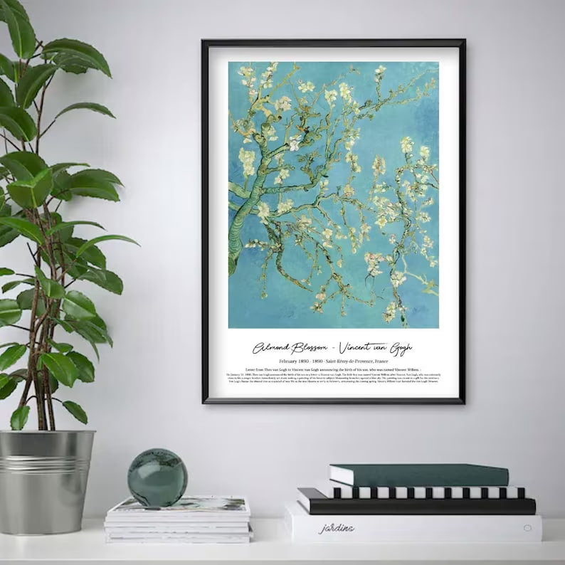 Van Gogh "Almond Blossom" Poster, Exhibition Artwork - Impressionist Art Print, Floral Masterpiece, Vintage Wall Decor, Floral Blue Wall Art