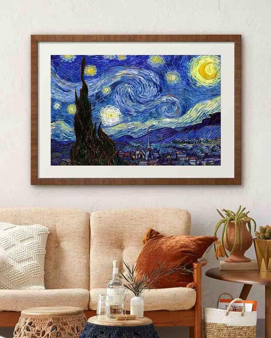 Van Gogh "Starry Night" Poster, Post-Impressionist Art Print, Celestial Landscape, Classic Wall Decor, Night Sky Painting, Moon, Stars Print