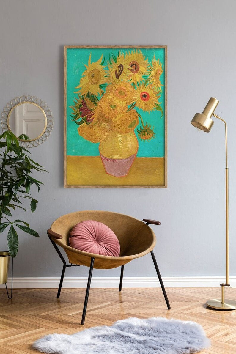 Van Gogh "Vase with Sunflowers" Poster - Still Life Art Print, Classic Floral Masterpiece, Vintage Wall Decor, Floral Wall Art, Flowers Art