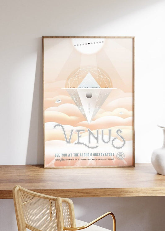 Venus Cloud 9 Observatory Poster: NASA Space Art, Celestial Beige Wall, Planet Exploration Poster, Astronomical Decor, Solar System Print