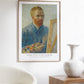 Displayed in a minimalist setting, this Van Gogh self-portrait poster is beautifully framed, adding elegance to any room. The expressive brushwork contrasts with modern decor, creating a balanced aesthetic. Perfect for enriching your living space or as a thoughtful housewarming gift, this Van Gogh reproduction is a timeless piece.