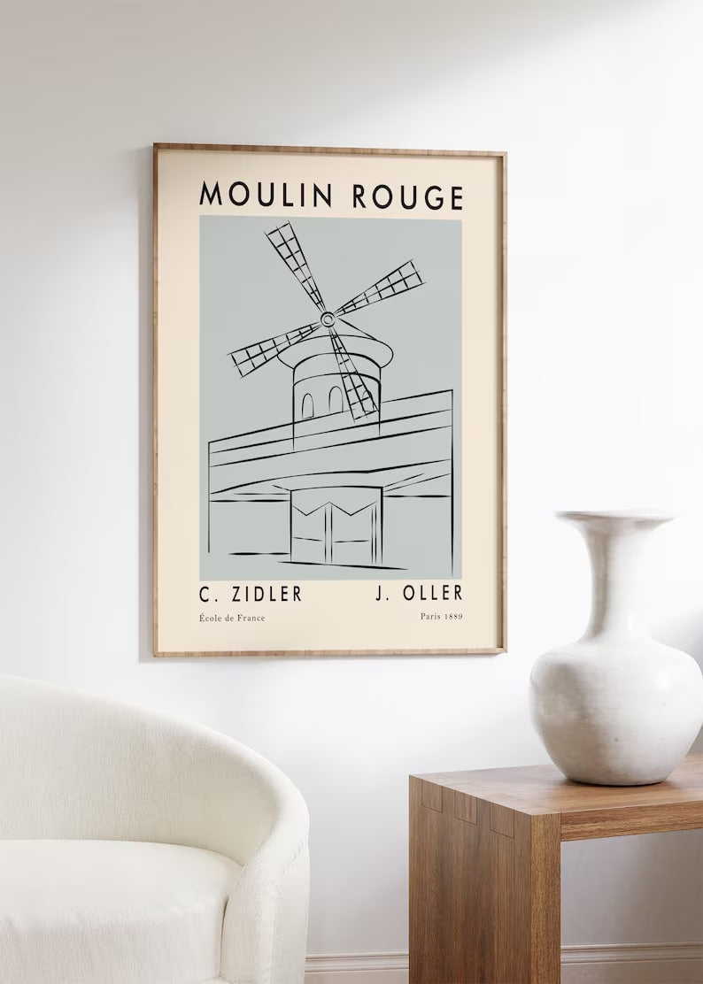 Vintage French Art Poster, Moulin Rouge Paint, Minimalist Style Wall Art, Boho Home Decor, beige colors, Aesthetics Wall Art, Modern Artwork