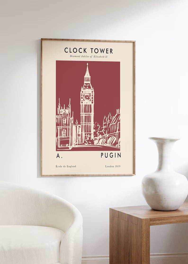 Vintage London Poster, Tower of London Paint, Minimalist Style Wall Art, Boho Home Decor, beige colors, Aesthetics Wall Art, Modern Wall Art