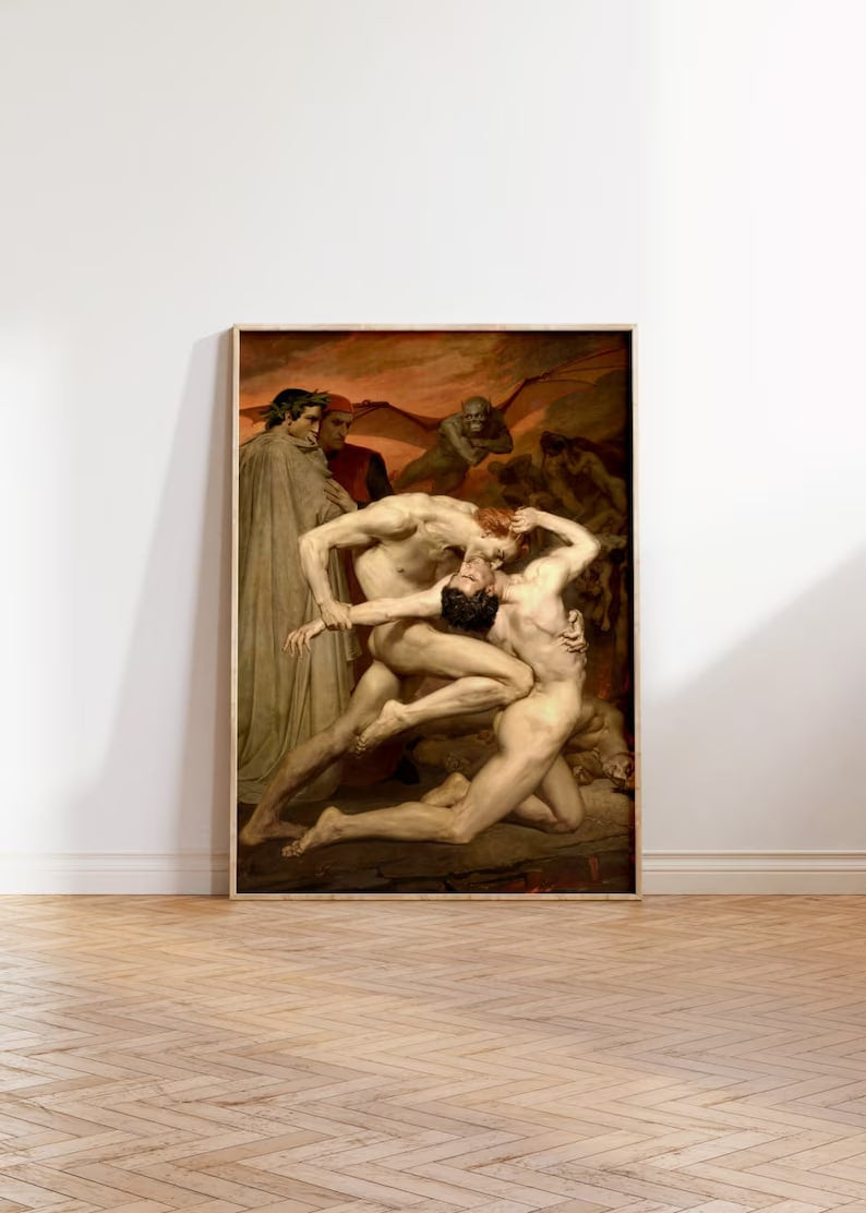 William Bouguereau Poster, Dante & Virgile in Hell, Vintage Wall Art, Famous Artist, Large size, Classic Art, Comedy Reproduction, Home deco