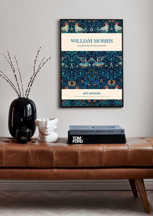 William Morris Blue Art Print, William Morris Exhibition Poster, Vintage Mid Century Poster, Floral Decor, Vintage Print, William Morris Art