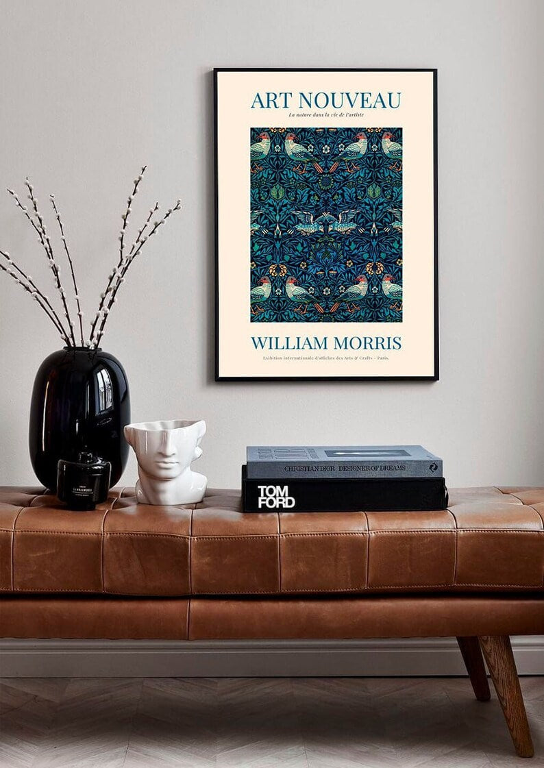 William Morris Exhibition Poster, Morris Print, Art Nouveau, Flower Print, Vintage Wall Art, Classic Print, William Morris birds Decor