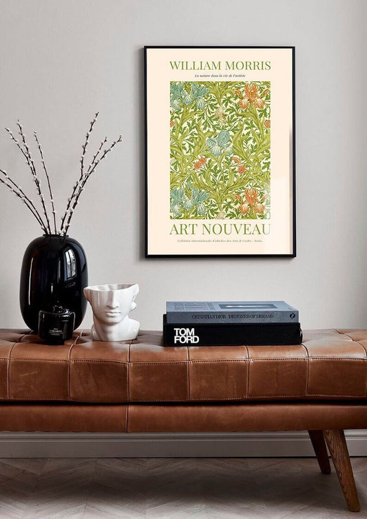 William Morris Green Poster, William Morris Exhibition Print, Elegant Art Nouveau, Floral Art, Textiles Wall Art, Vintage Decor