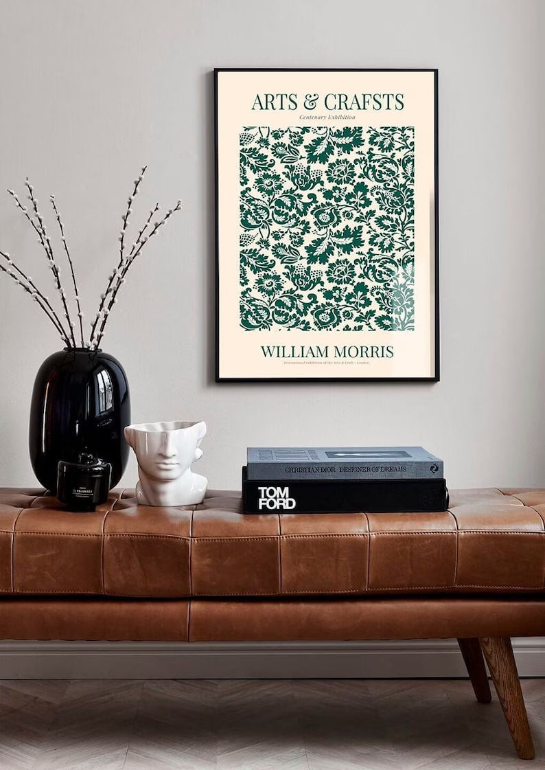 William Morris Green Print, William Morris Exhibition Poster, William Morris Floral Decor, Vintage Wall Art, Botanical Art, Flower Print