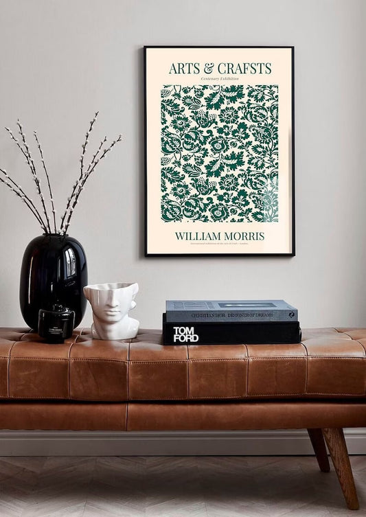 William Morris Green Print, William Morris Exhibition Poster, William Morris Floral Decor, Vintage Wall Art, Botanical Art, Flower Print