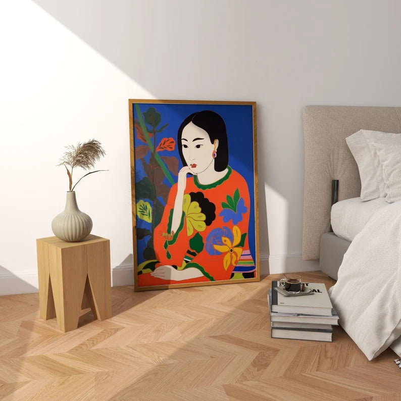 Woman portrait Poster, Feminist Art, Cultural Inclusion, Colorful painting, Ethnic Print, HIGH QUALITY, Matisse Potser, Elegant Home Decor