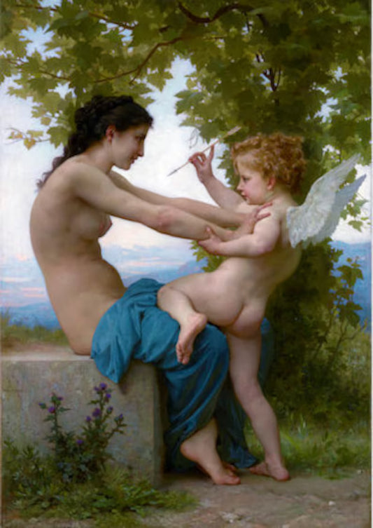 Young Greek Woman Defending Herself Against Eros (Cupid) by William Adolphe Bouguereau