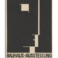 A Bauhaus-style poster with a bold black and beige geometric design. The abstract composition consists of rectangular shapes forming an architectural layout. At the bottom, the text reads "Bauhaus-Ausstellung Weimar, Juli - Sept. 1923" in a modernist font, emphasizing the exhibition details. The design reflects the principles of simplicity, functionality, and innovation characteristic of the Bauhaus movement.