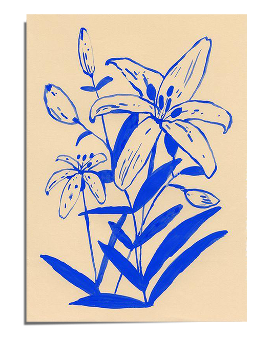 Blue Lily Sketch - Minimalist Floral Line Art Print