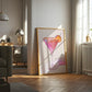 Living room with a large painting of a cocktail on the wall