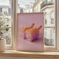 Art print of two shrimp sushi rolls placed on a pink background. The sushi is covered in glitter and small iridescent sparkles, with pearl-like decorations on top, creating a shiny and playful visual effect.