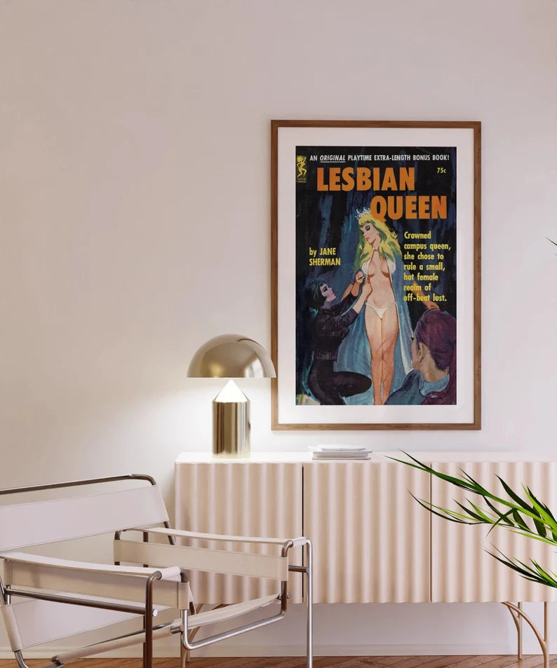 Lesbian Poster, "Lesbian Queen", Pulp Lesbian Art, Queer Art, HIGH QUALITY PRINT, Vintage Magazine Cover, Art Print, Lesbian Gallery Wall 