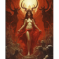 A mystical and intense artwork featuring Lilith in a fiery, infernal setting, surrounded by dark forces and glowing with fiery red tones. Ideal for fans of dark fantasy, gothic art, and supernatural themes, this fine art print creates a bold and powerful statement in any space.