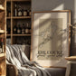 Framed artwork of a basketball player with 'The Court Shoot Your Shot' text in a cozy room with shelves and decor.