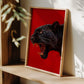 Fierce Black Panther Art Print | Red Wild Animal Wall Decor