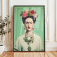 Green Mint Frida Kahlo Portrait Print - Elegant Floral Wall Art