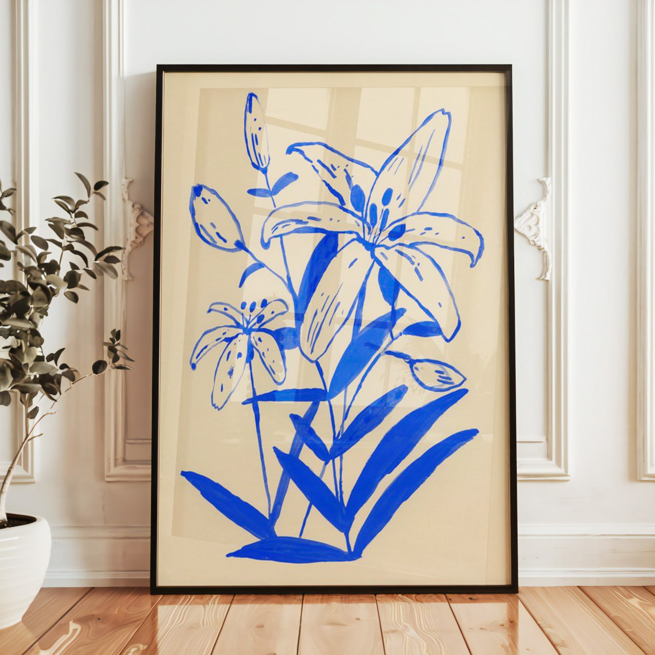 Blue Floral Abstract Print - Minimalist Wall Art